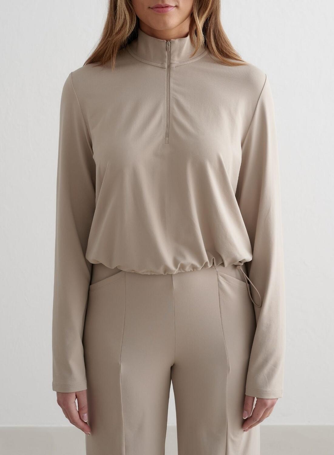 Donna Maglia a Maniche Lunghe con Mezza Zip Asciugatura Rapida Beige Scuro 4/6