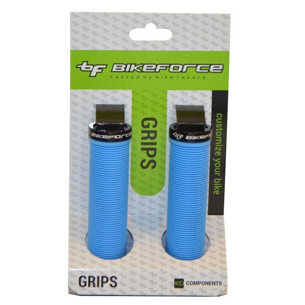 Mansoane BikeForce Lock-On 130 mm Ø31, cauciuc, negru/aqua.