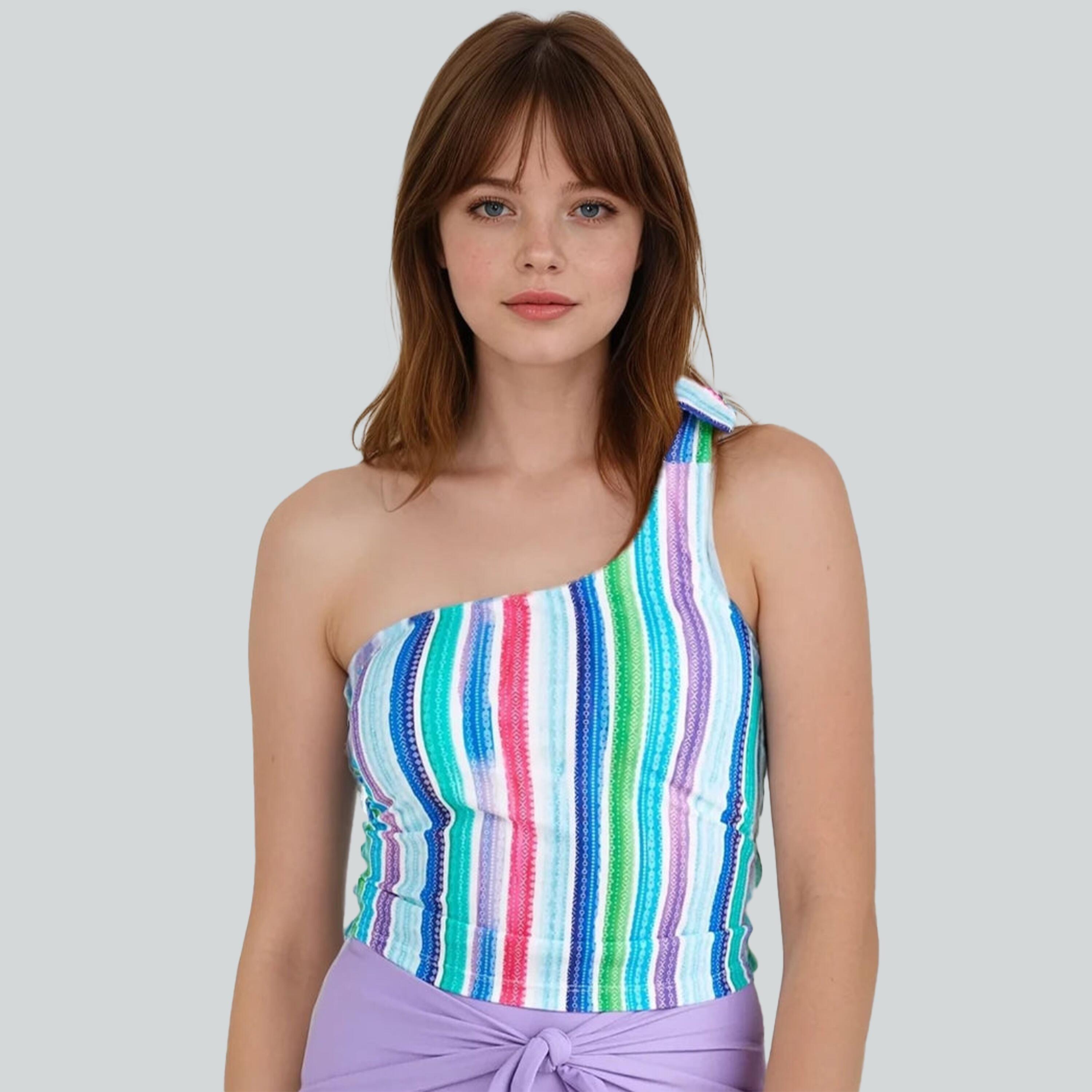Women's One Shoulder Layla Crop Swim Top With Built In Bra