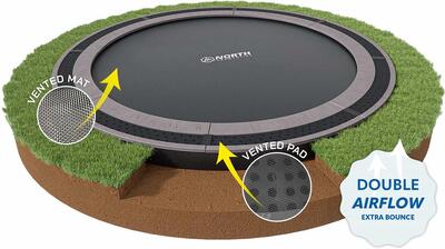 Flat to the ground trampoline north 430 cm grijs