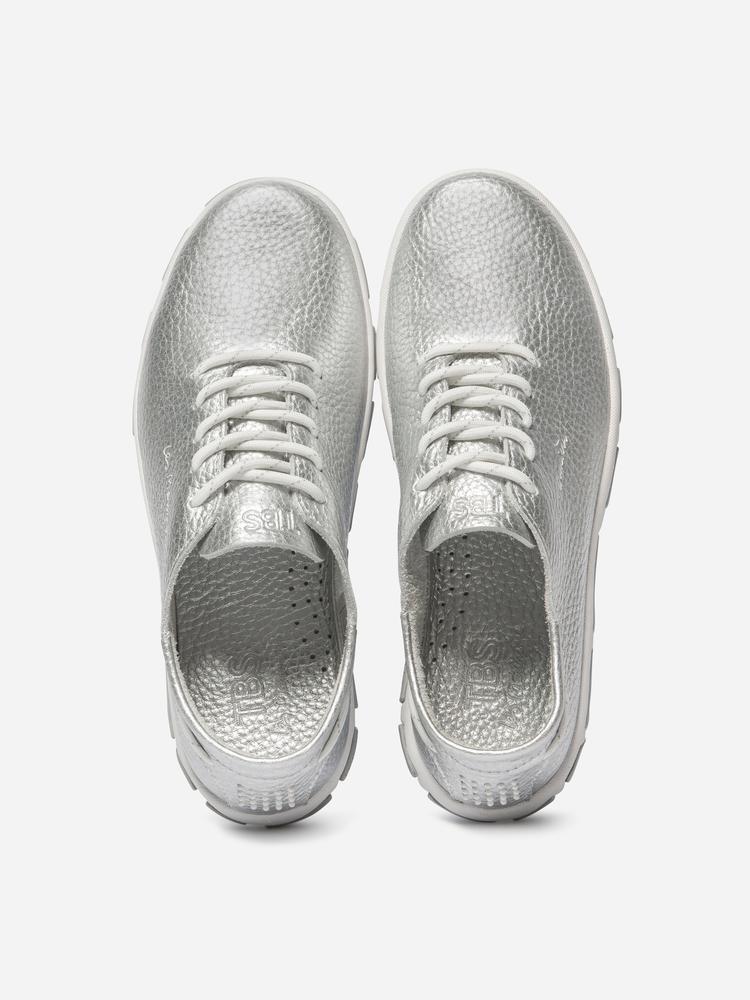Baskets Femme JAZARU Silver - Cuir, Lacets, Talon 25 mm 3/5