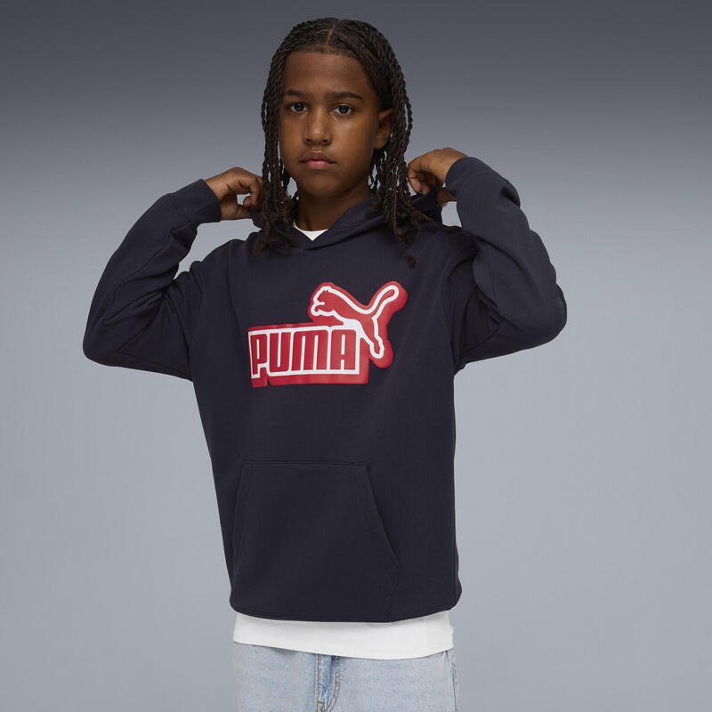 Pulover alergare copii cu glugă, Essentials Logo Lab Relaxed Hoodie, gri deschis