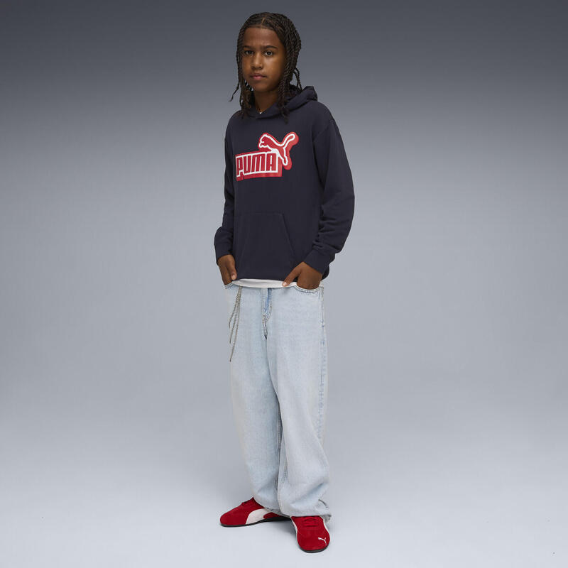 Pulover alergare copii cu glugă, Essentials Logo Lab Relaxed Hoodie, gri deschis