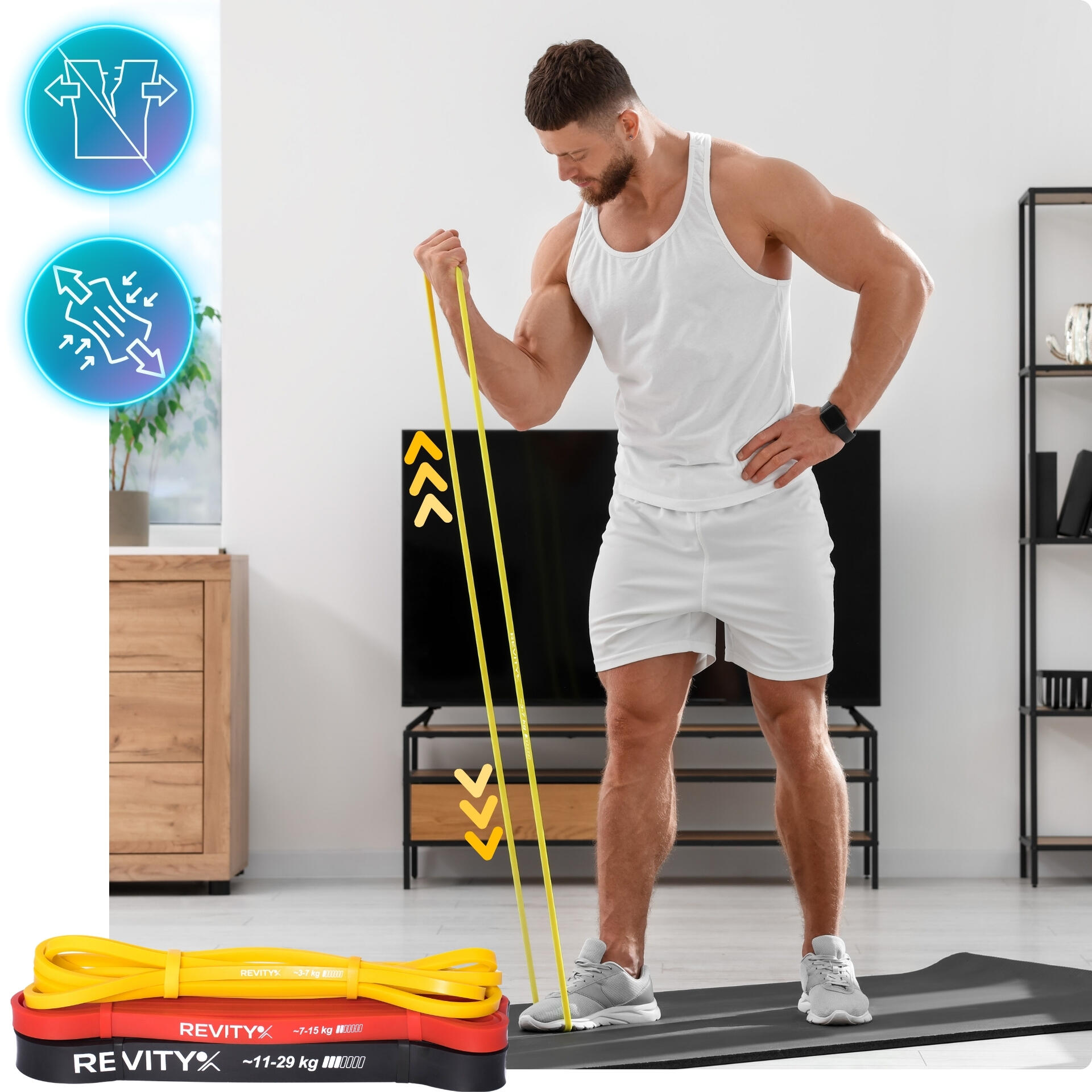 Sada 3 posilovacích odporových gum na cvičení Power Bands 3-29 kg cvičební plán 7/7