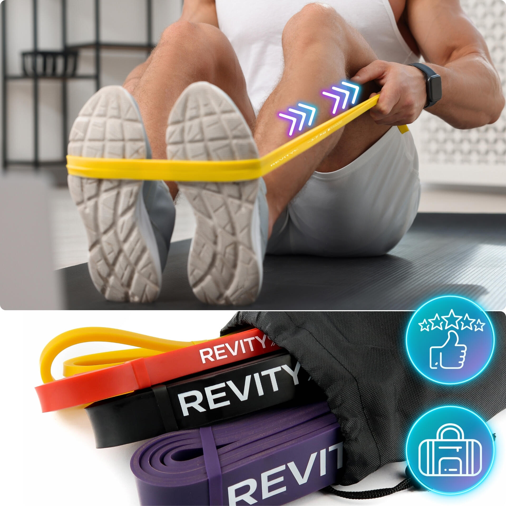 Sada 4 posilovacích odporových gum na cvičení Power Bands 4-39 kg cvičební plán 3/3