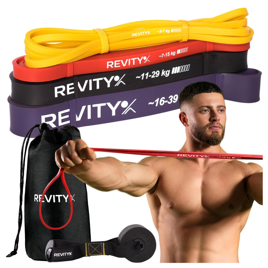 Set of 4 Training Resistance Band elastic, Training Plan, 3- 39 kg, Power Band