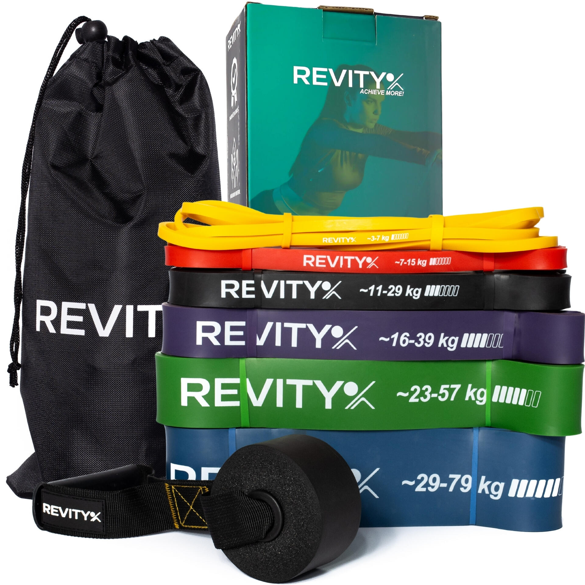Sada 6 posilovacích odporových gum na cvičení Power Bands 3-79 kg cvičební plán 2/7