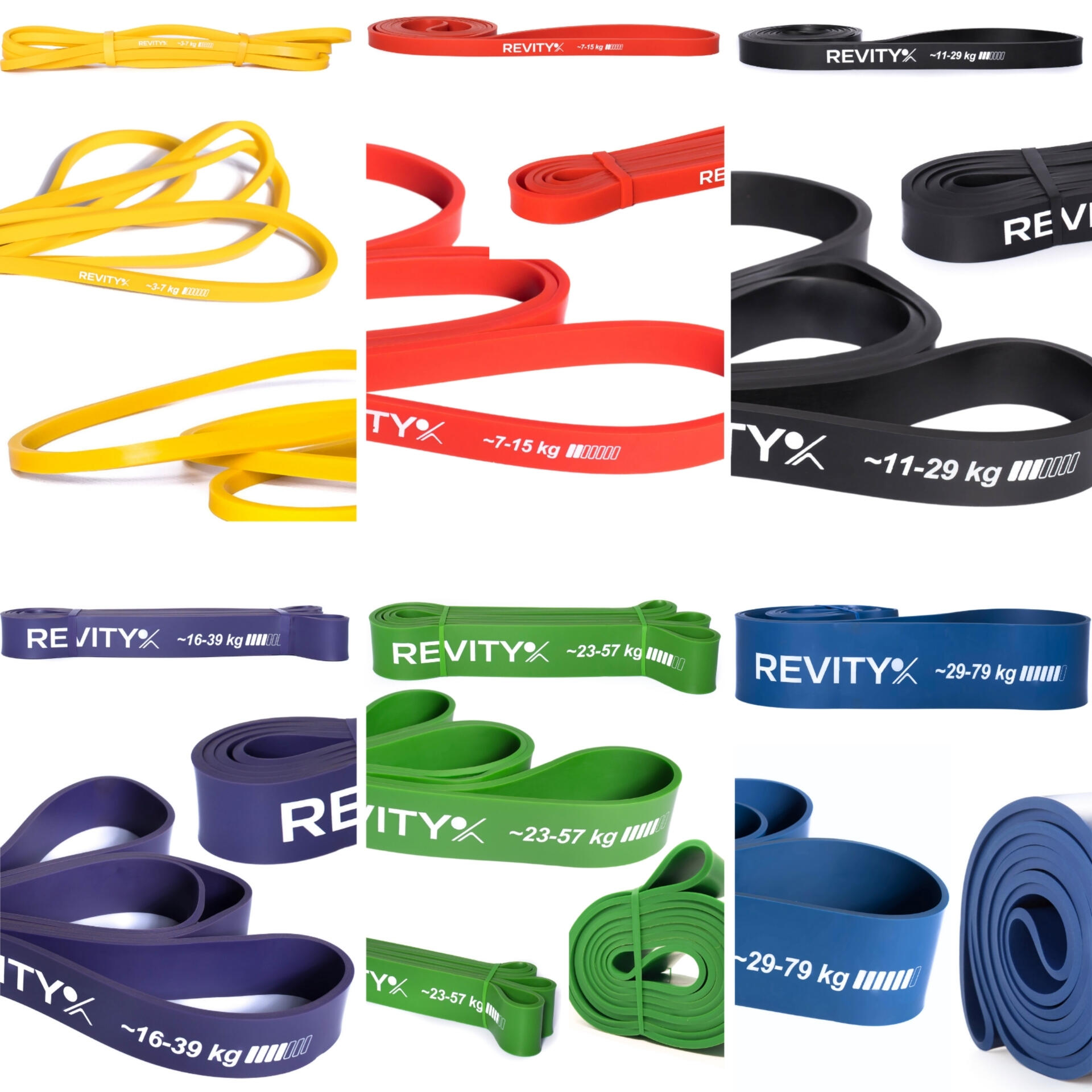 Sada 6 posilovacích odporových gum na cvičení Power Bands 3-79 kg cvičební plán 4/7