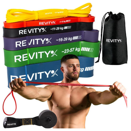 Widerstandsbänder 6er Set mit Zubehör und Trainingsplan Power Bands 3–79 kg