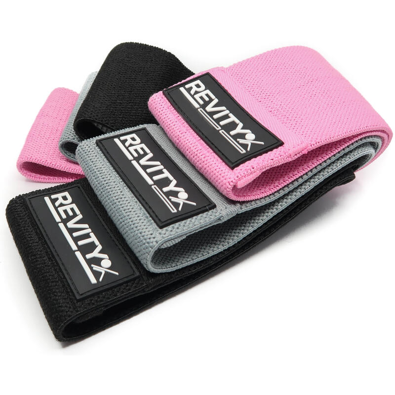 Benzi elastice textile Revity Hip Bands, 3 rezistențe + plan PDF