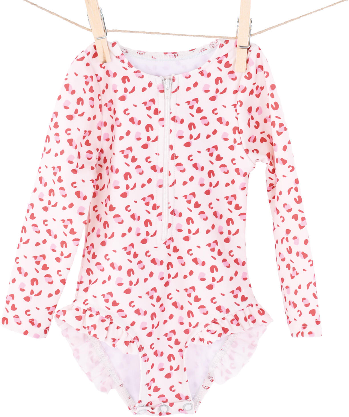 Maillot de bain UV Filles Avec Manches - Rose Ancien - Leopard - 86/92 7/7