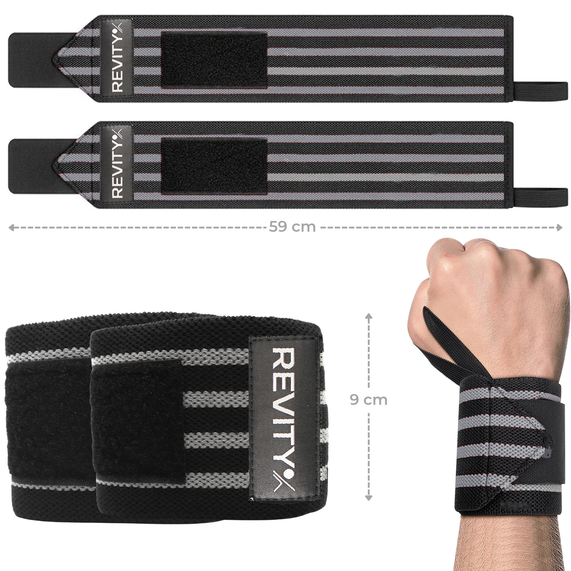 Muñequeras de halterofilia Wrist Wraps, soporte elástico con velcro, vendas 3/7