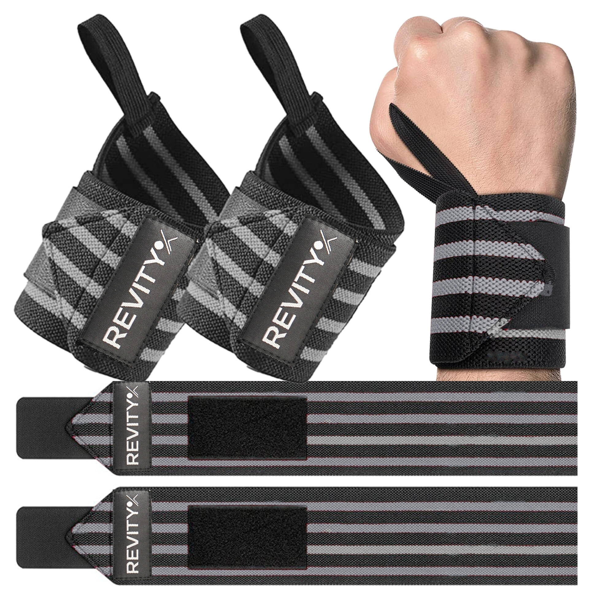Muñequeras de halterofilia Wrist Wraps, soporte elástico con velcro, vendas 2/7