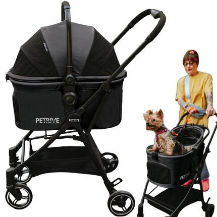 3-in-1 buggy voor hond of kat S.RIDER zwart tot 20 kg