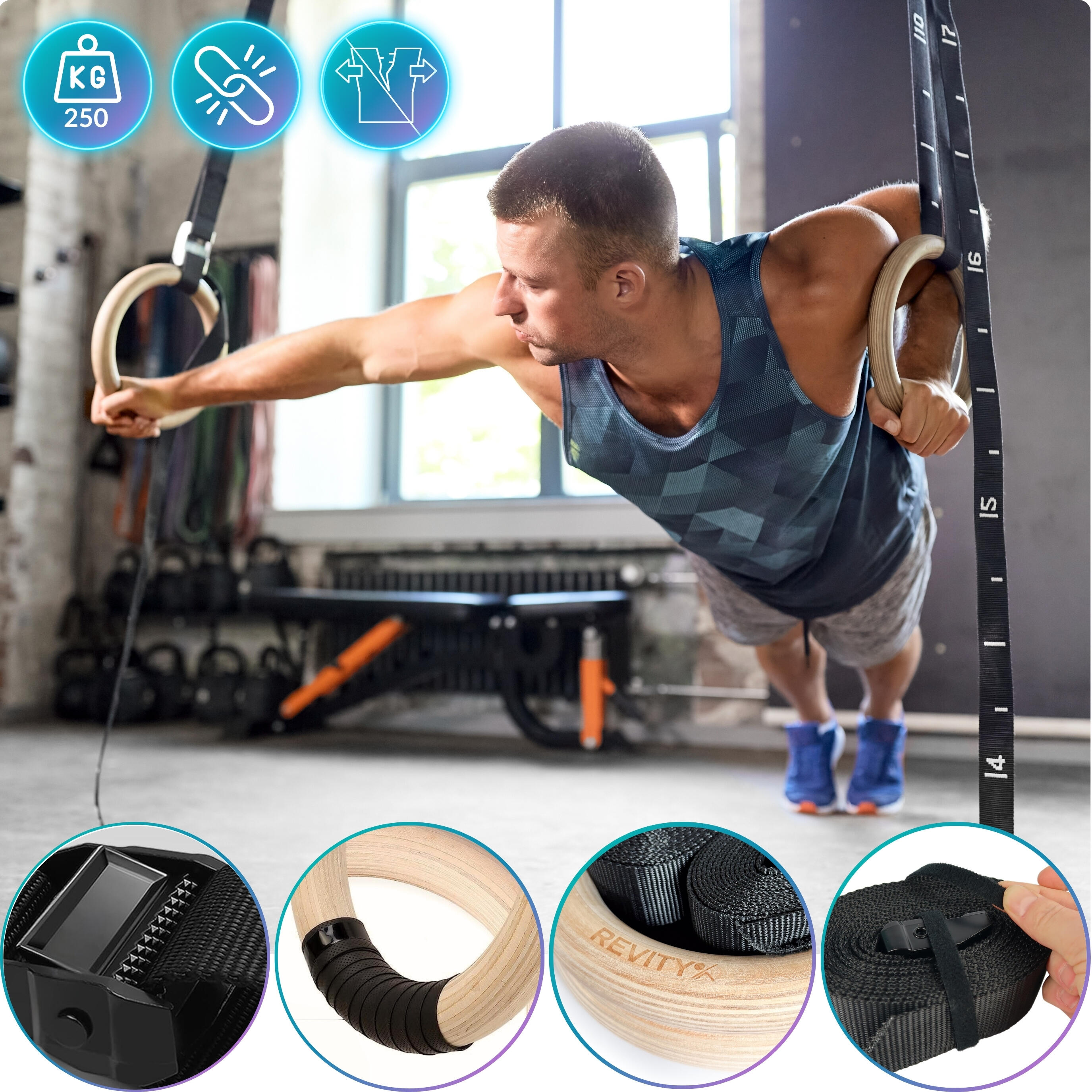 Koła gimnastyczne drewniane kółka do ćwiczeń obręcze Gym Rings do Cross Treningu 4/7