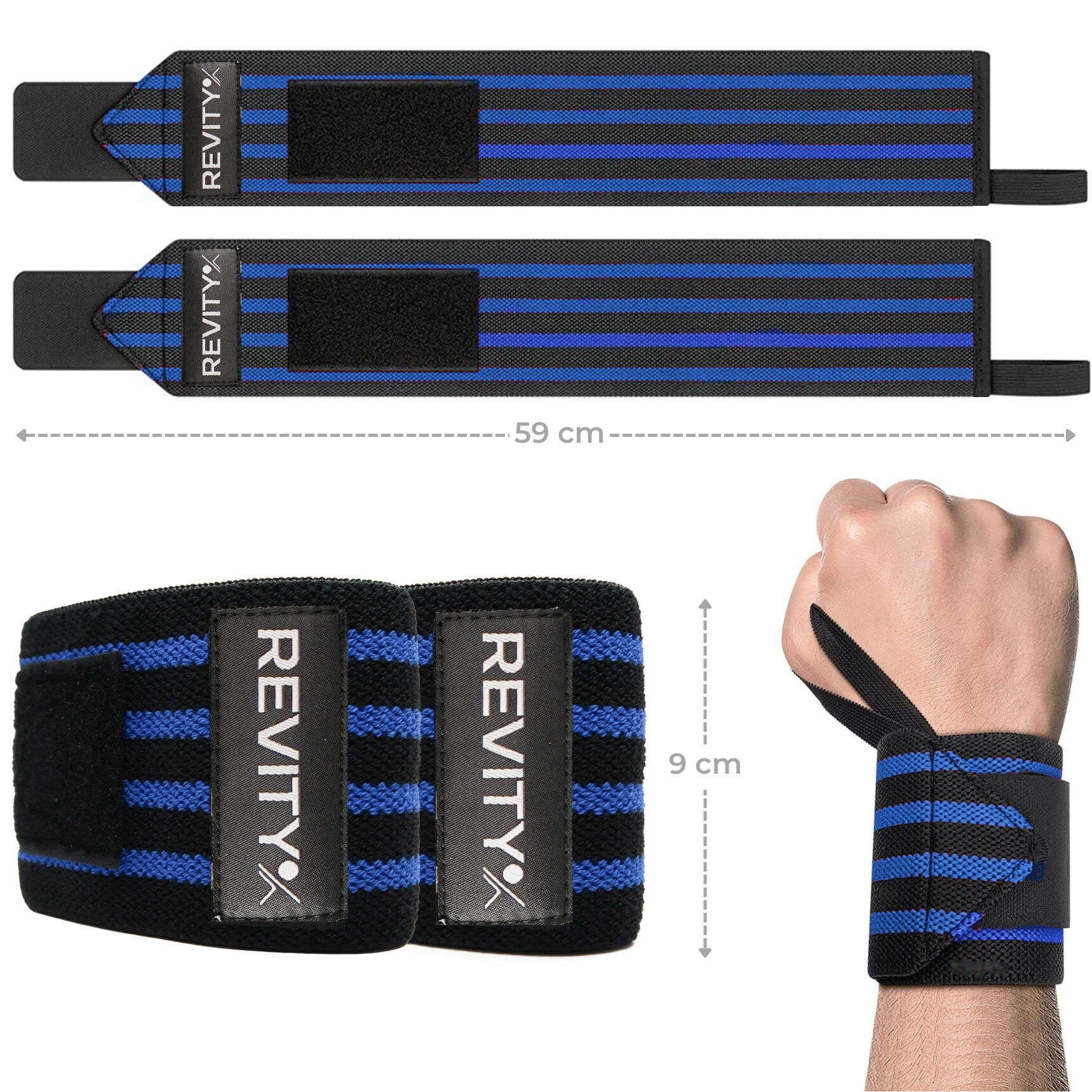 Polsbanden -Polsbrace voor krachttraining Hero Wrist Wraps Elastische x2, blauw 3/7