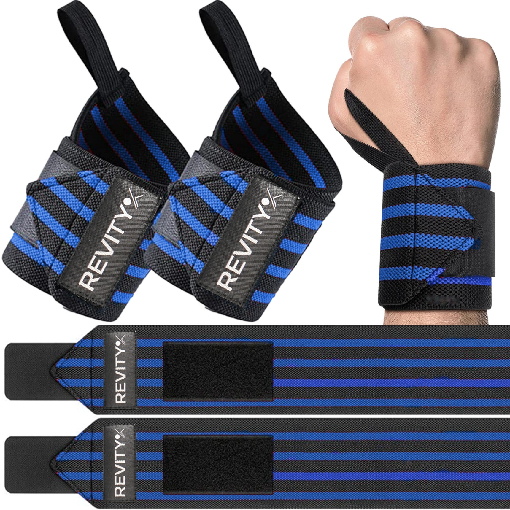 Polsbanden -Polsbrace voor krachttraining Hero Wrist Wraps Elastische x2, blauw 2/7
