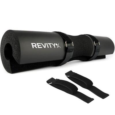 Barbell pad voor squatten en hip trust revity schuimstof met straps, zwart