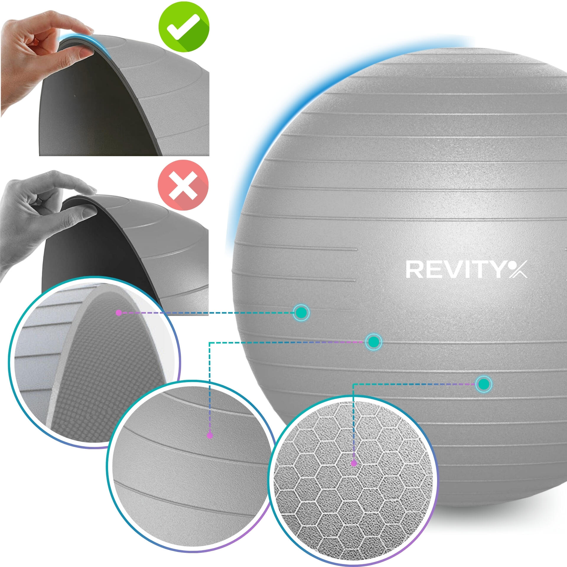 Piłka fitness do ćwiczeń gimnastyczna rehabilitacyjna Gym Ball 65 CM 1200G 3/7