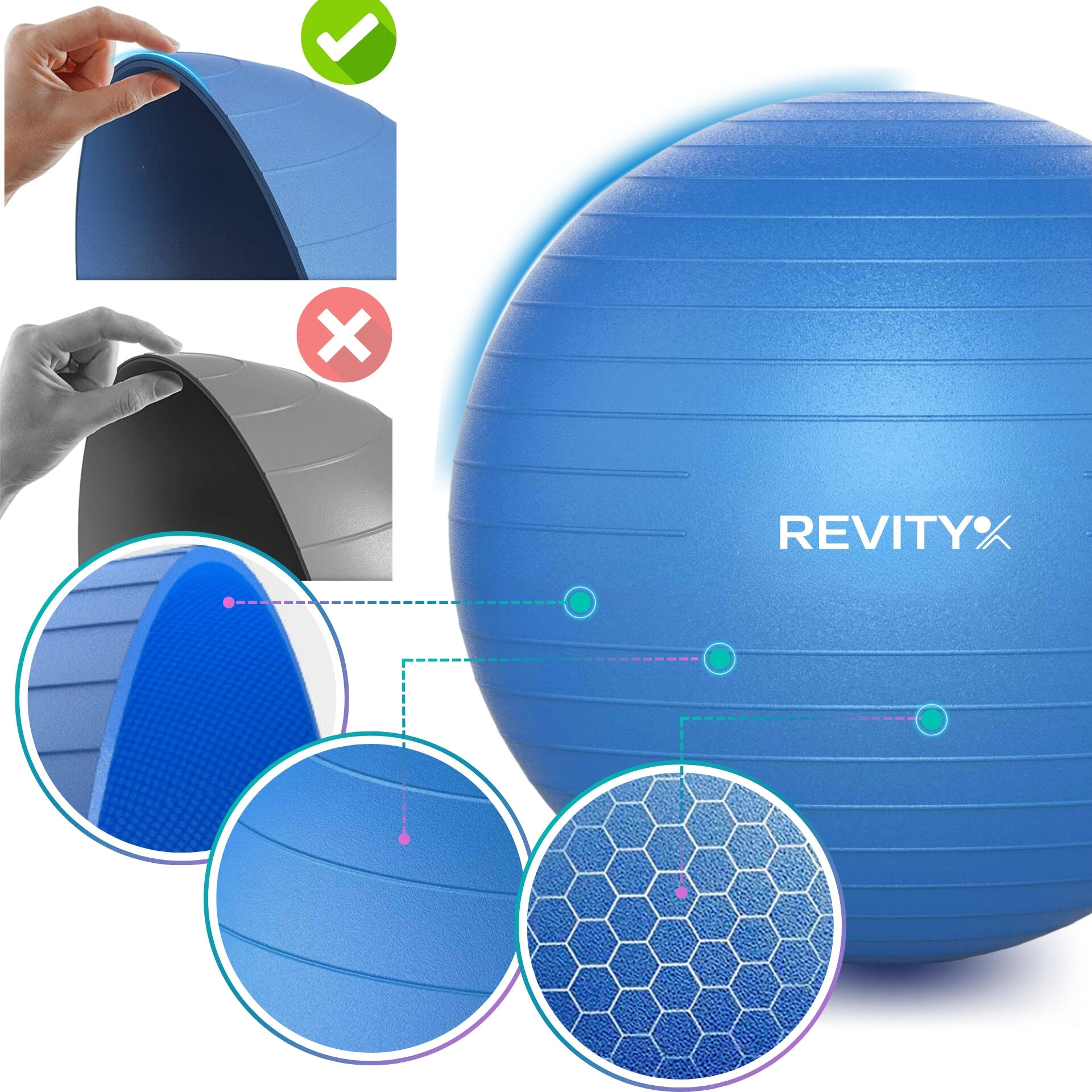 Nafukovací gymnastický míč REVITY Gym Ball 65 cm, 1200 g 3/7