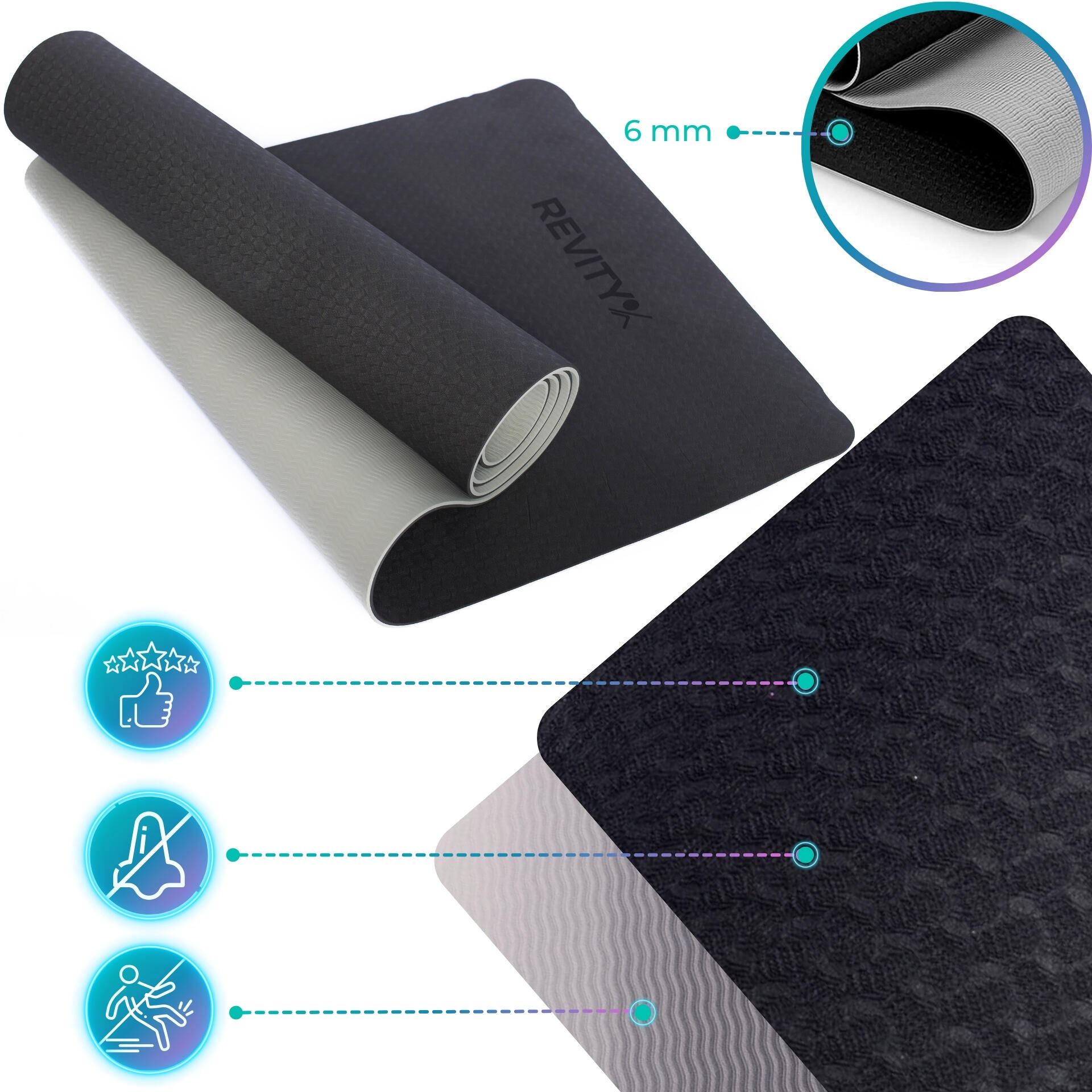 Yogamatte - Rutschfeste Fitnessmatte für Pilates,Yoga Matte mit Tragegurt 5/7