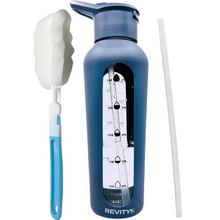 Gourde de sport en verre motivante 700 ml avec housse silicone + paille Revity