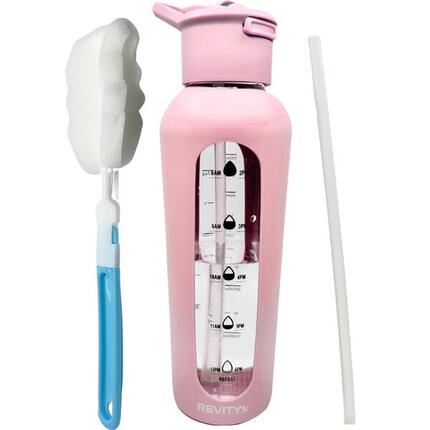 Gourde de sport en verre motivante 700 ml avec housse silicone + paille Revity