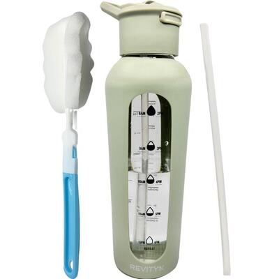 Trinkflasche aus Glas, Wasserflasche 700 ml mit Silikonhülle und Trinkstutzen