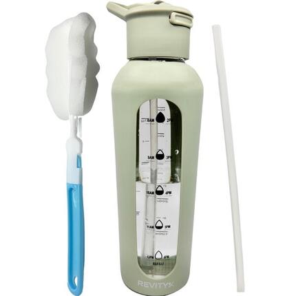 Gourde de sport en verre motivante 700 ml avec housse silicone + paille Revity
