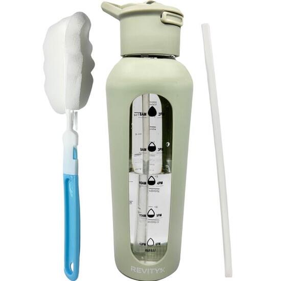 Trinkflasche aus Glas, Wasserflasche 700 ml mit Silikonhülle und Trinkstutzen