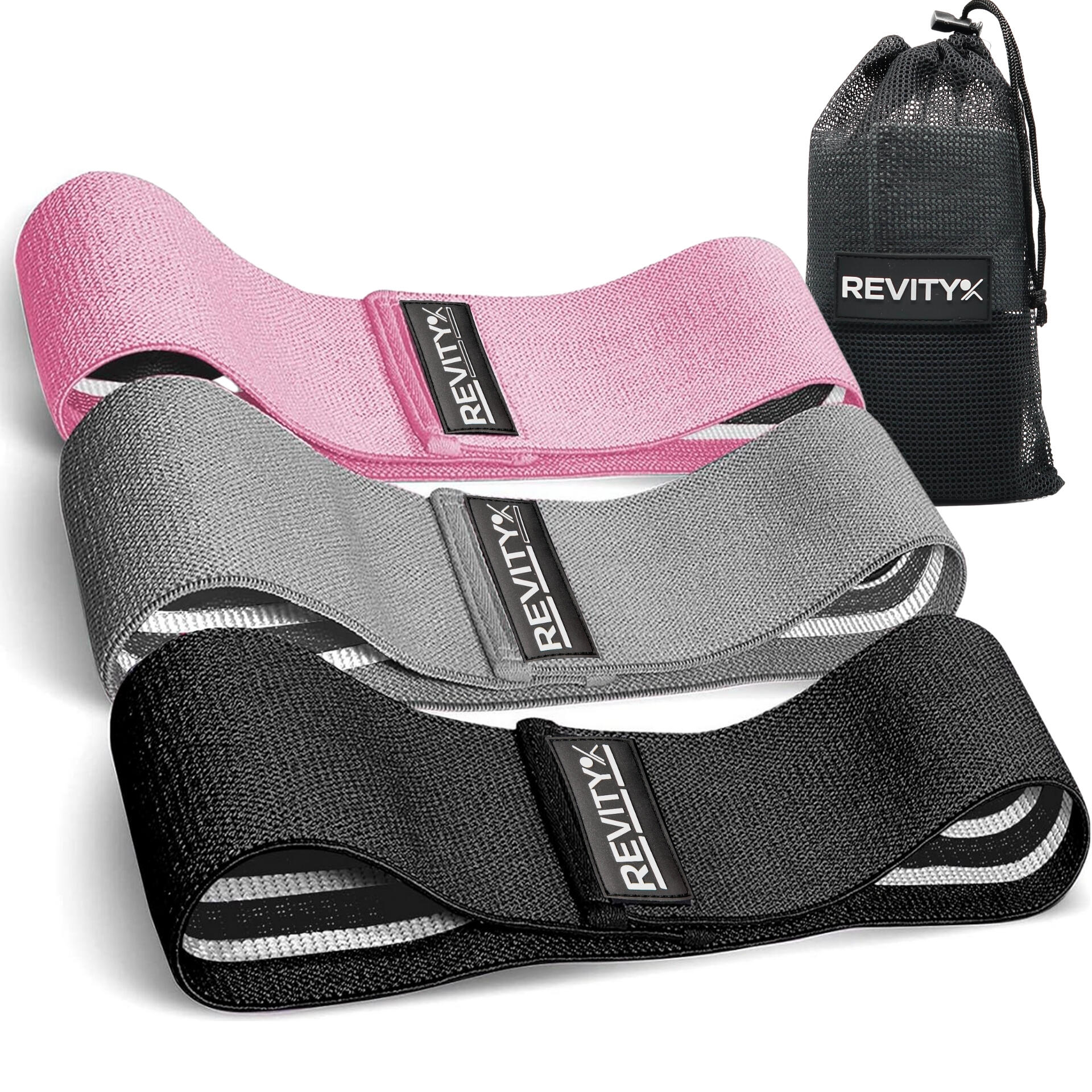 REVITY Sada 3 textilních odporových gum REVITY Hip Bands s tréninkovým plánem v PDF