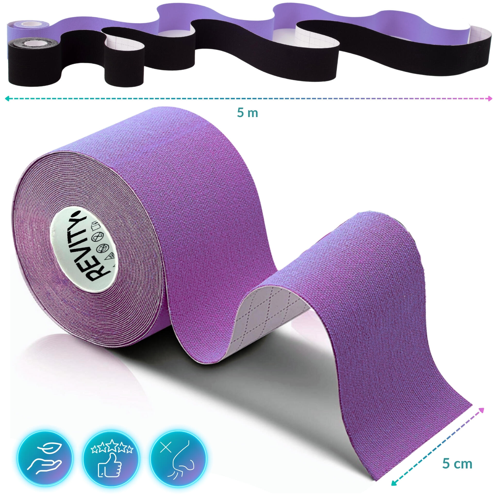 Cinta kinesiológica 5 m × 5 cm, venda de sujeción Kinesiotape - Recovery Tape 3/7