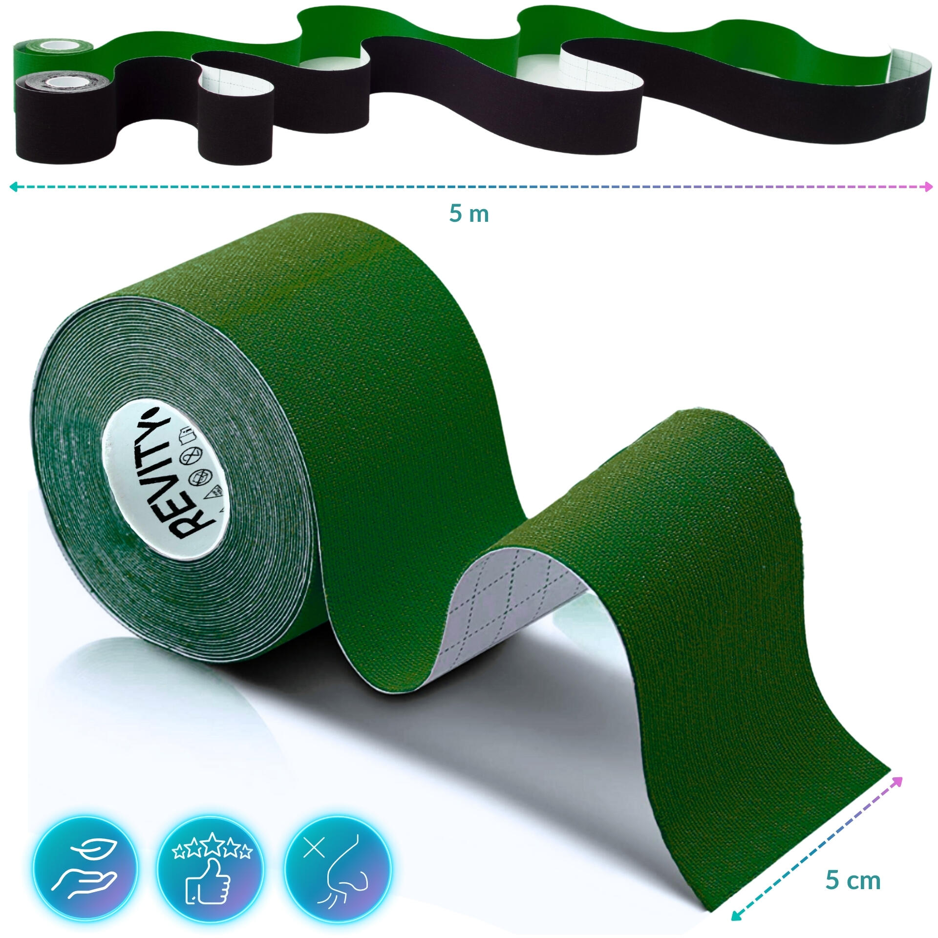 Tape kinésiologique 5 m x 5 cm, dispositif médical Revity Recovery Kinesio Tape 3/7