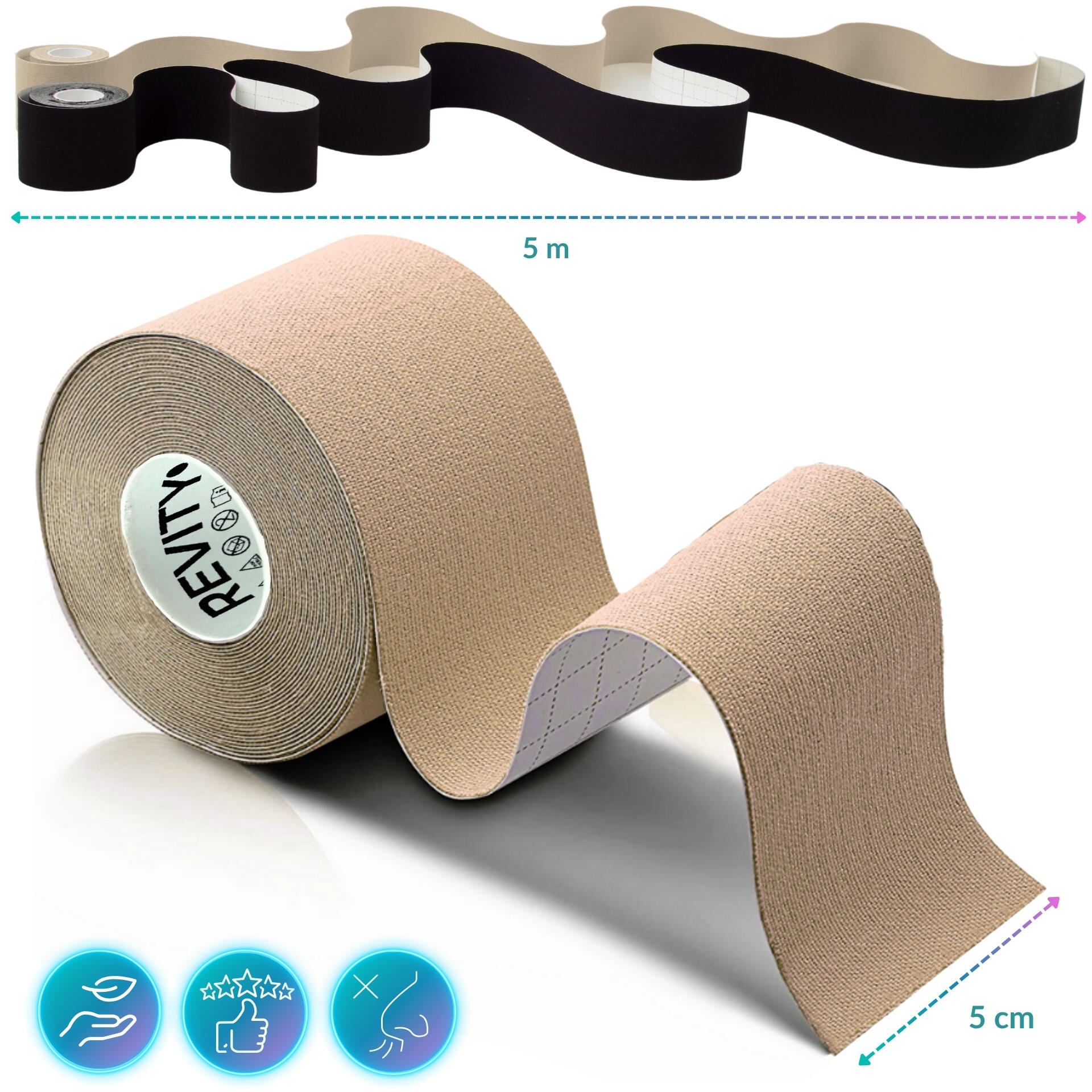 Tape kinésiologique 5 m x 5 cm, dispositif médical Revity Recovery Kinesio Tape 3/7