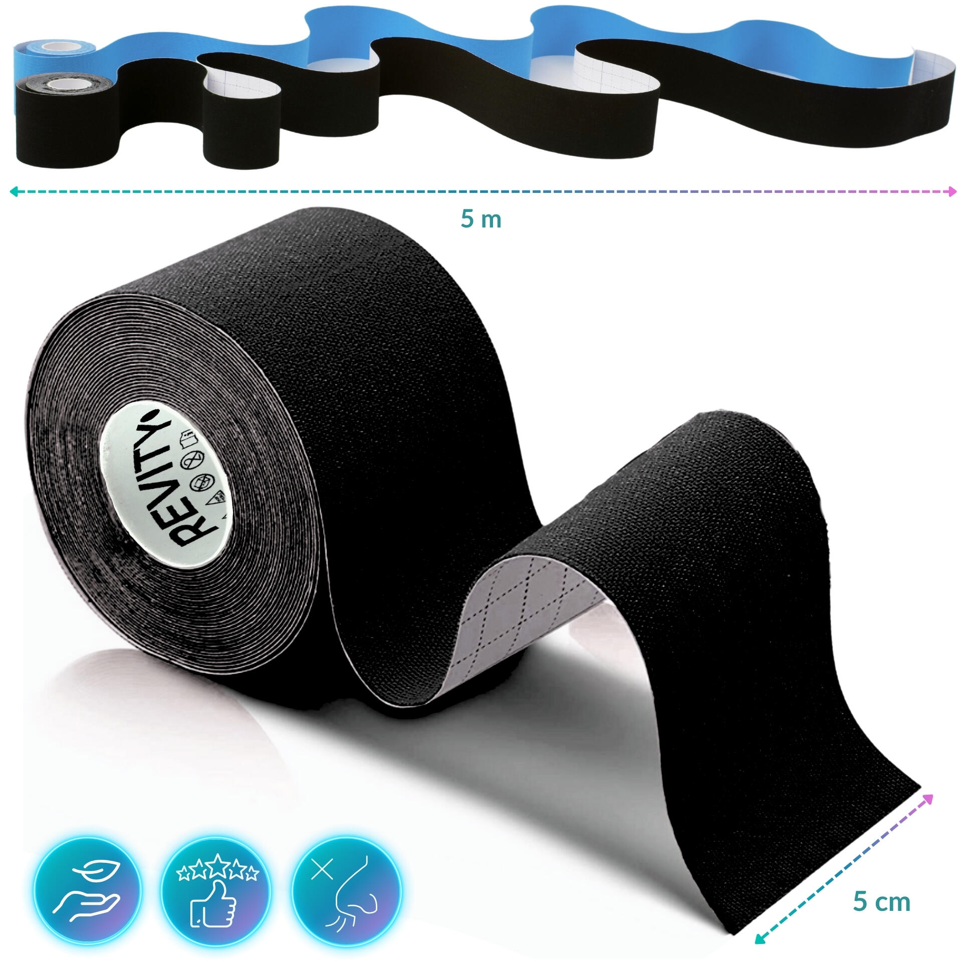 Tape kinésiologique 5 m x 5 cm, dispositif médical Revity Recovery Kinesio Tape 3/7