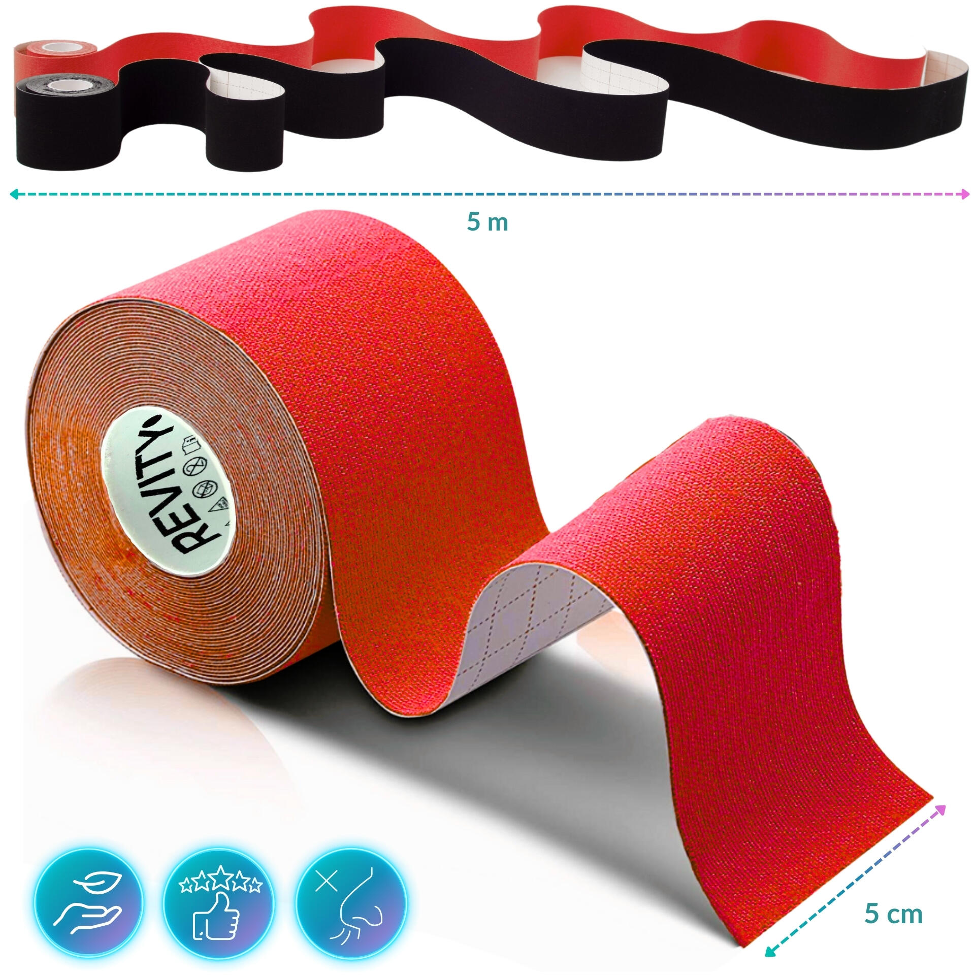 Tape kinésiologique 5 m x 5 cm, dispositif médical Revity Recovery Kinesio Tape 3/7