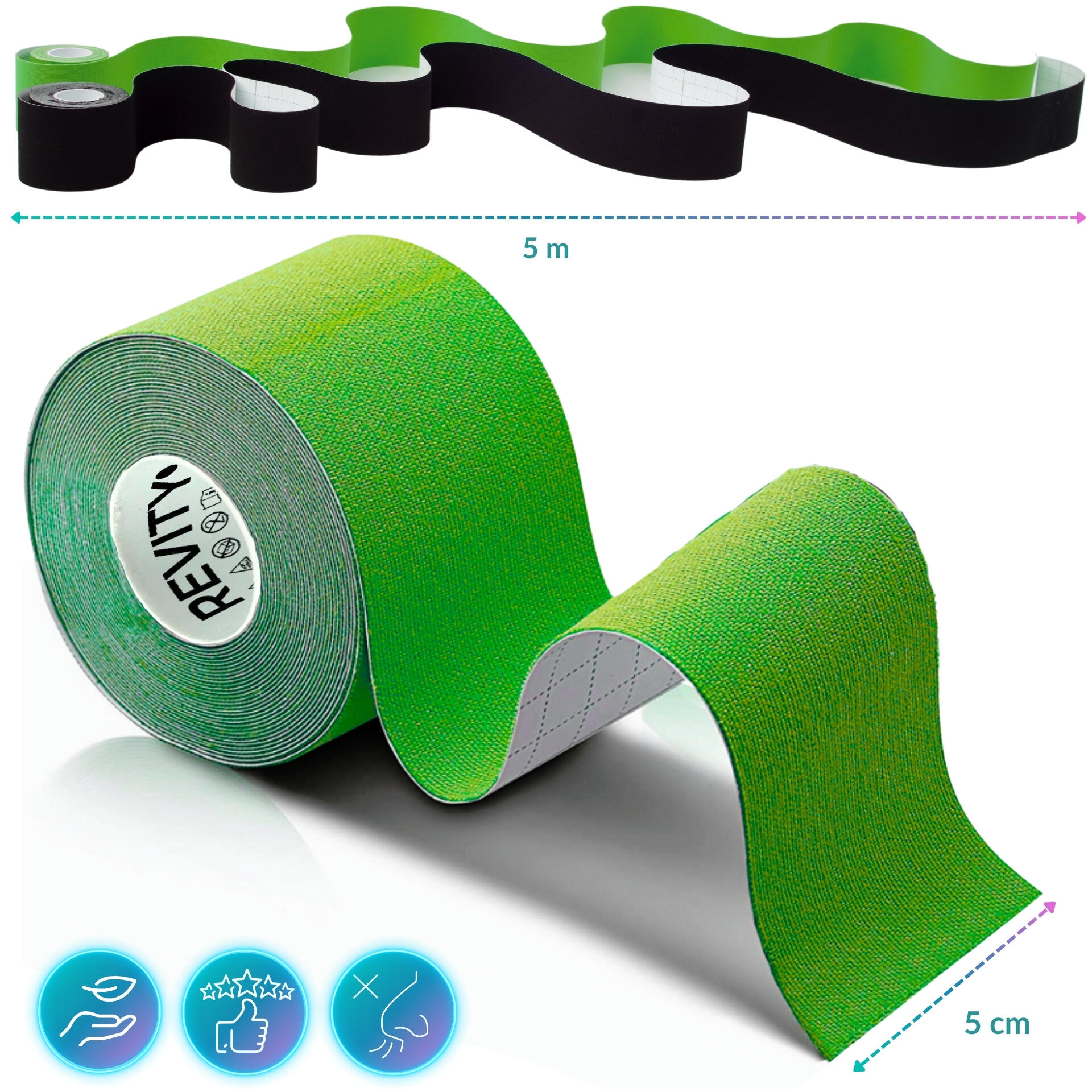 Tape kinésiologique 5 m x 5 cm, dispositif médical Revity Recovery Kinesio Tape 3/7