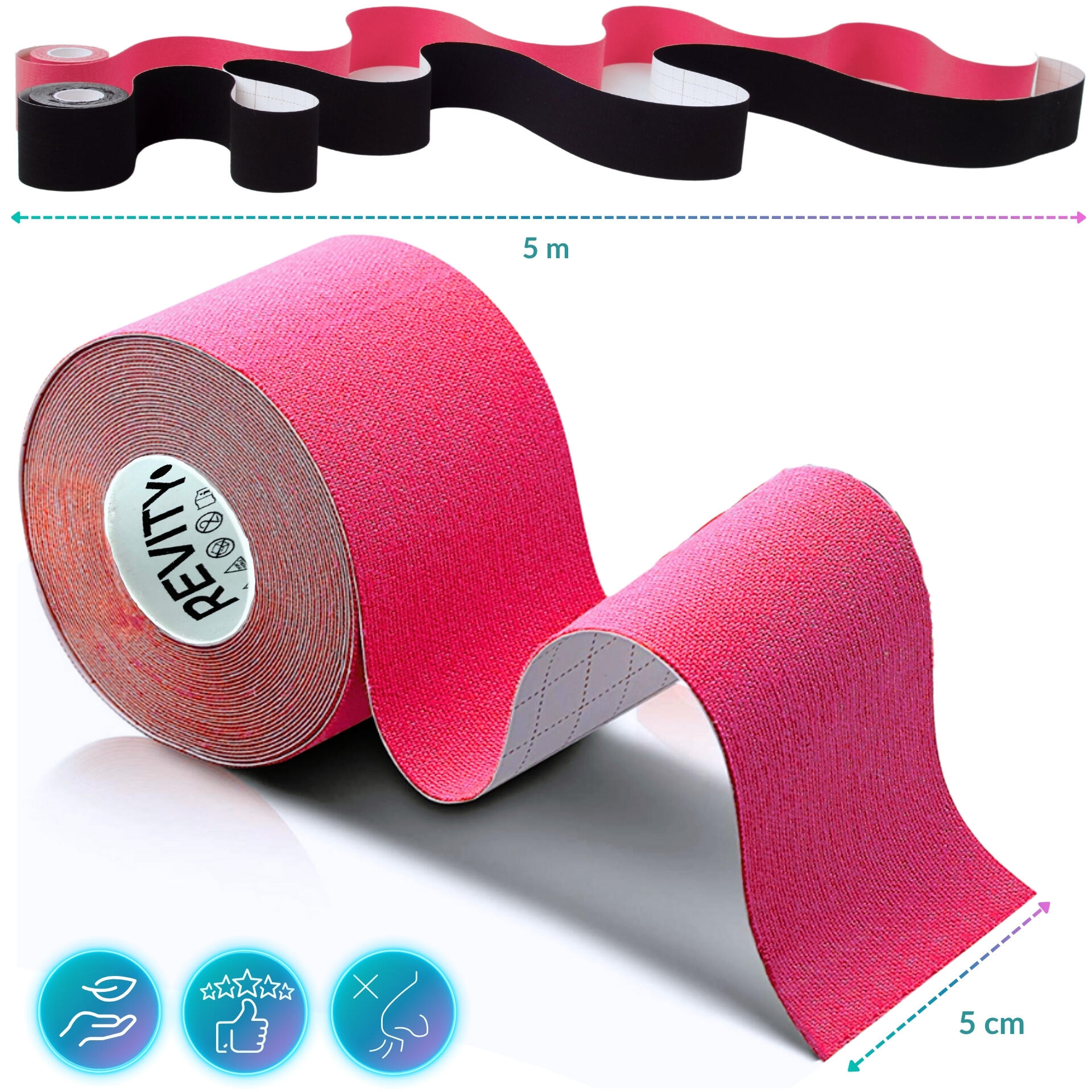 Tape kinésiologique 5 m x 5 cm, dispositif médical Revity Recovery Kinesio Tape 3/7