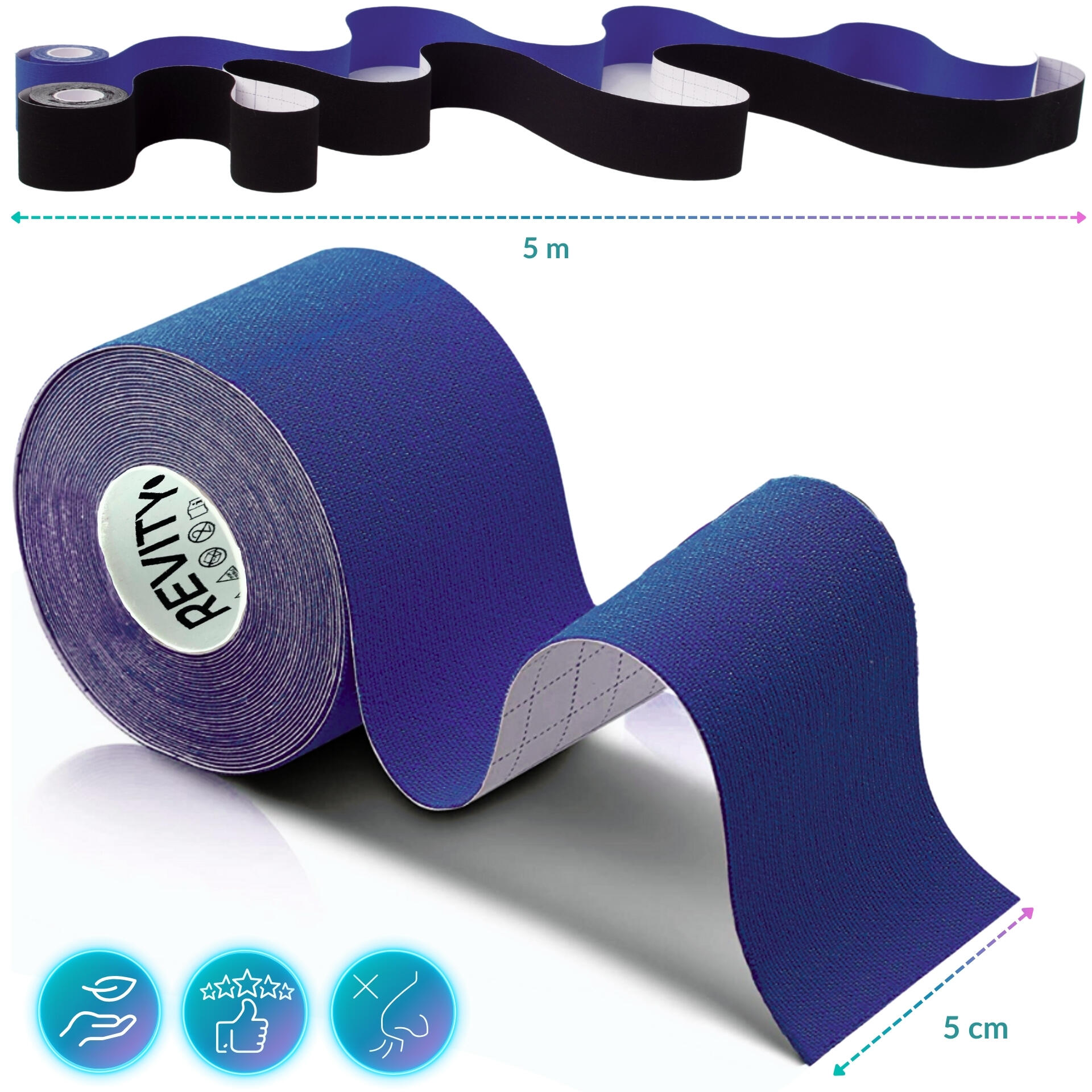 Tape kinésiologique 5 m x 5 cm, dispositif médical Revity Recovery Kinesio Tape 3/7