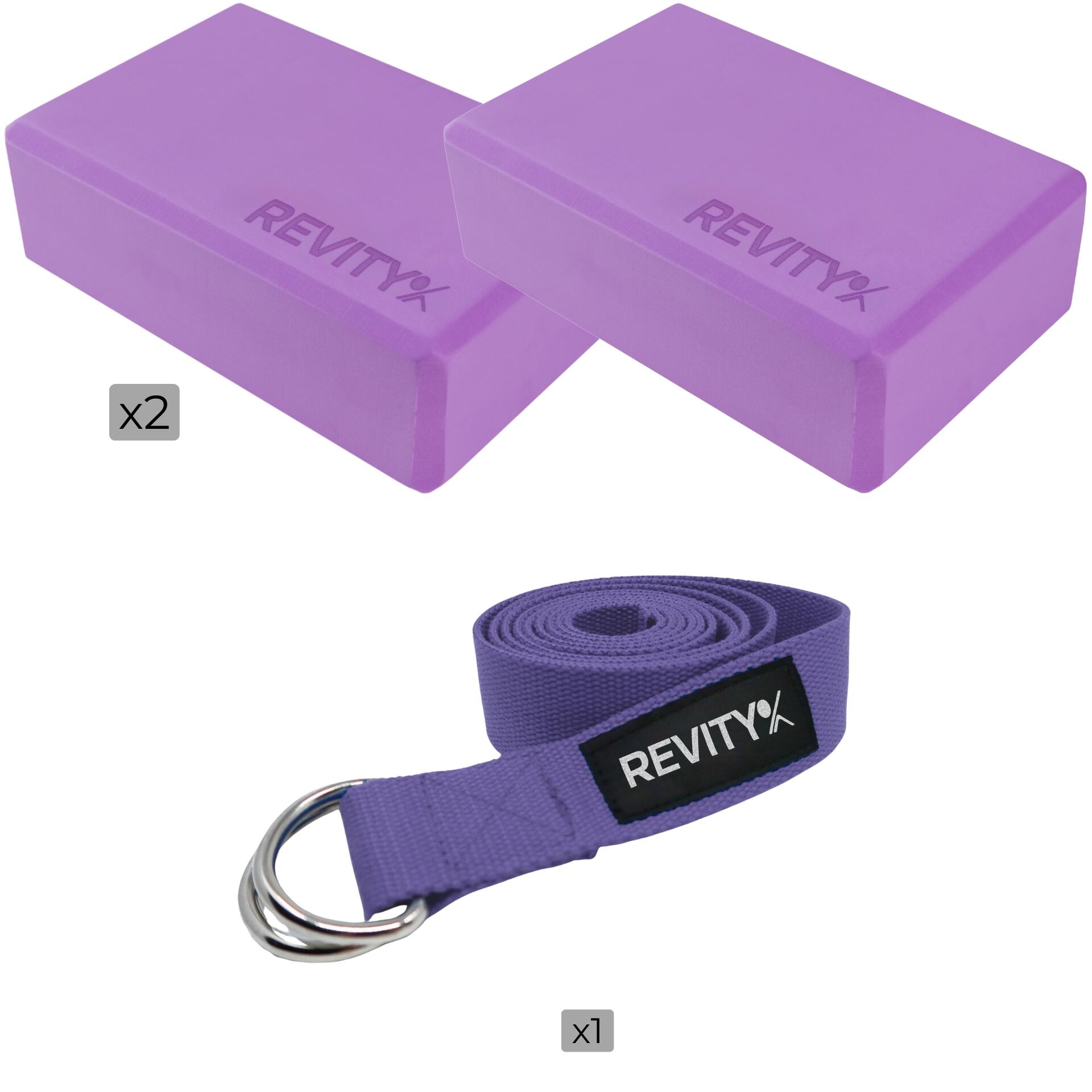 Set yoga de: bloque de yoga x2 & correa x1, guía de entrenamiento en PDF, morado 7/7