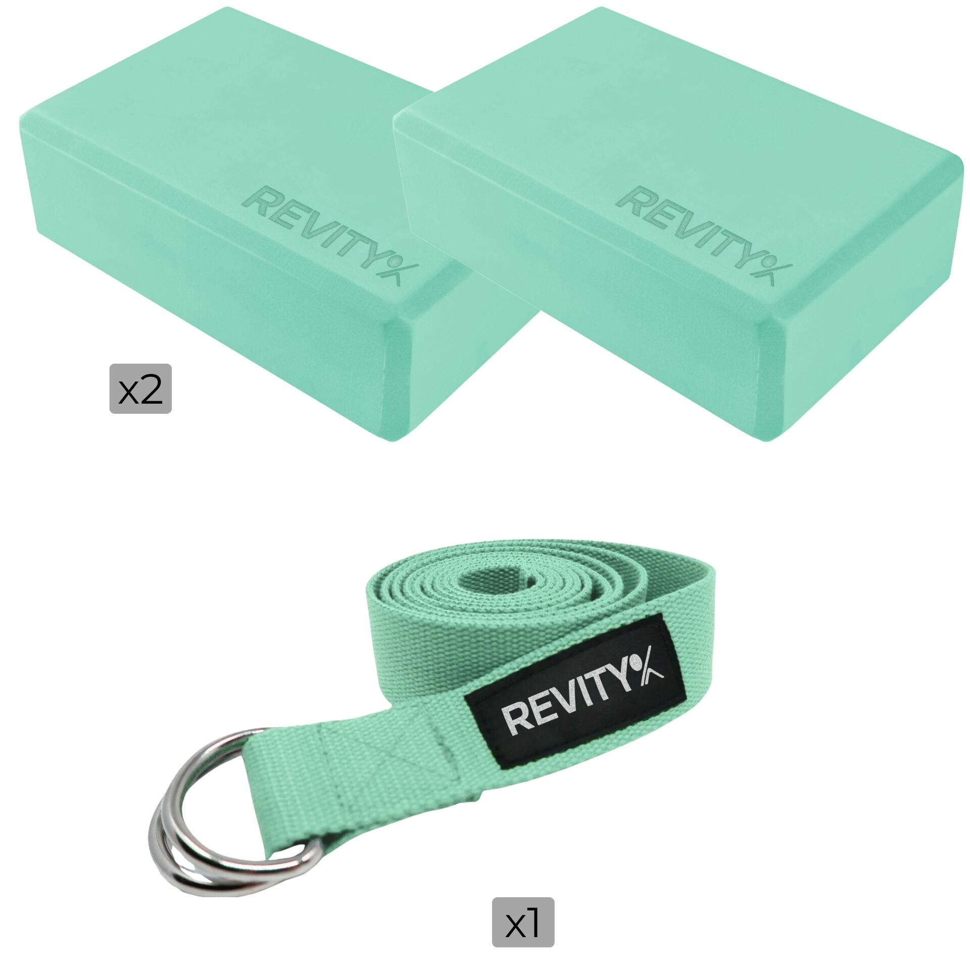 Set yoga de: bloque de yoga x2 & correa x1, guía de entrenamiento en PDF, menta 7/7