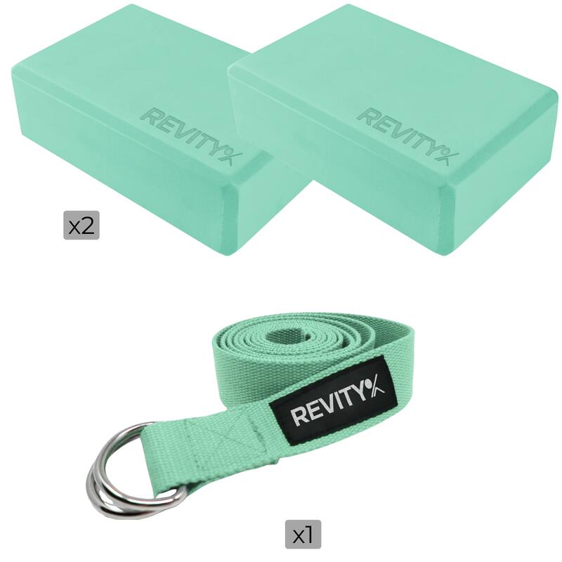 Set de yoga block din spumă EVA 23 x 15 x 7,5 cm x2, chingă 200 cm, Revity