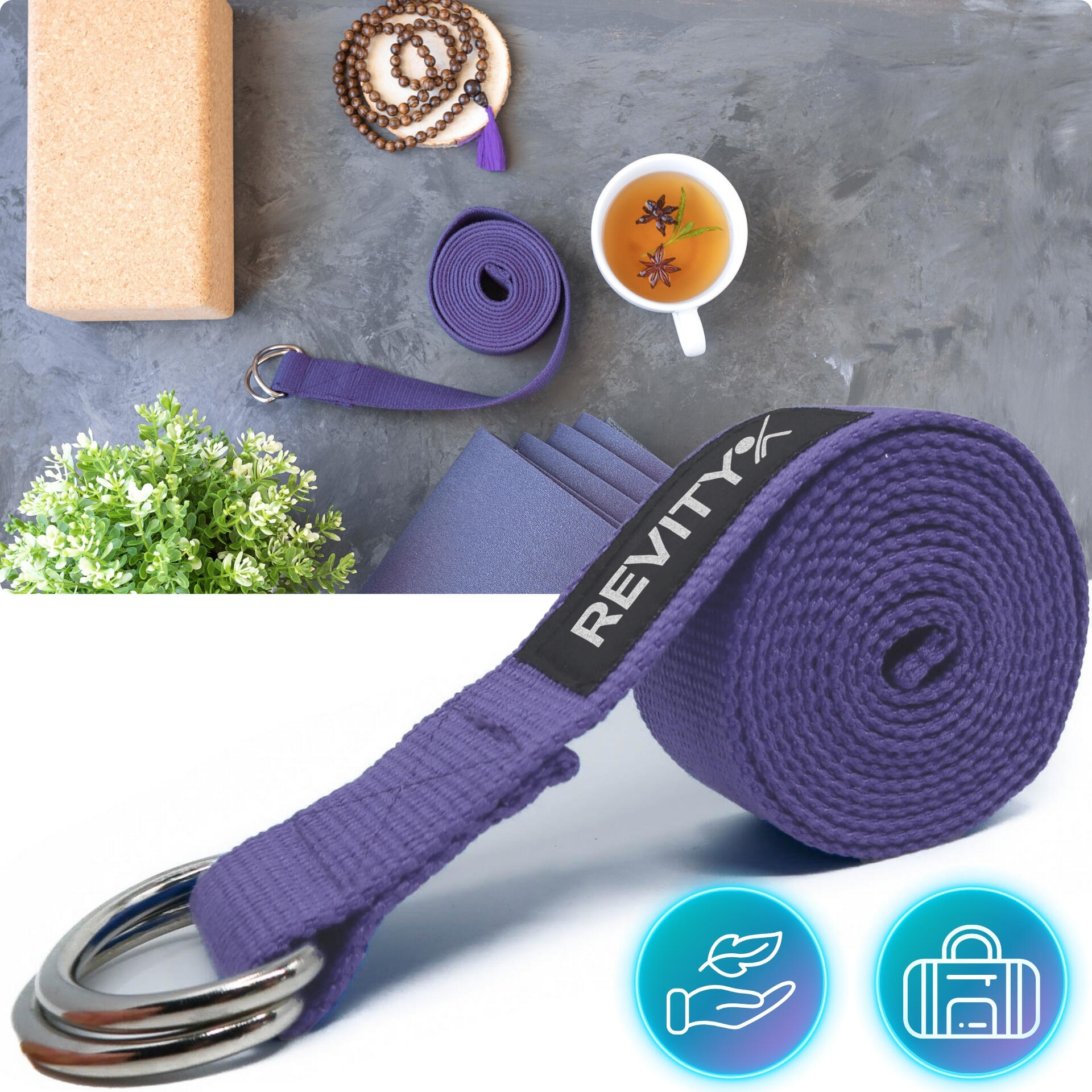 Correa yoga/pilates de 200 × 3,8 cm + plan de entrenamiento en PDF, morado 4/7