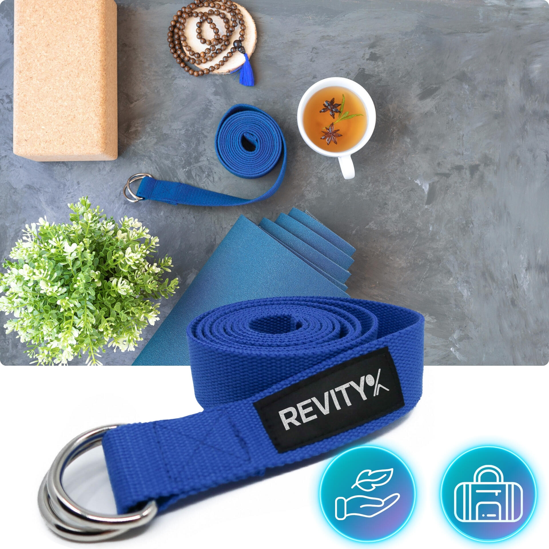 Correa yoga/pilates de 200 × 3,8 cm + plan de entrenamiento en PDF, azul 6/7