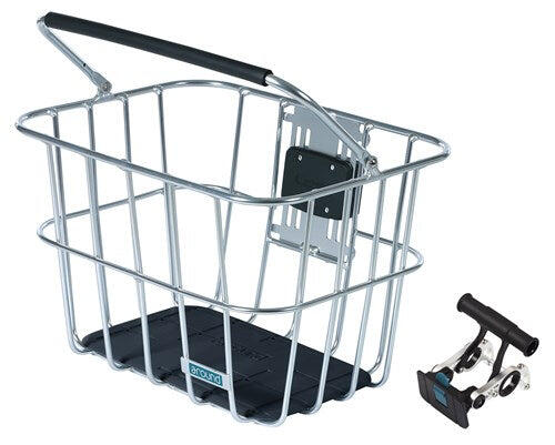 Cestino bici Around in alluminio removibile argento con supporto manubrio.