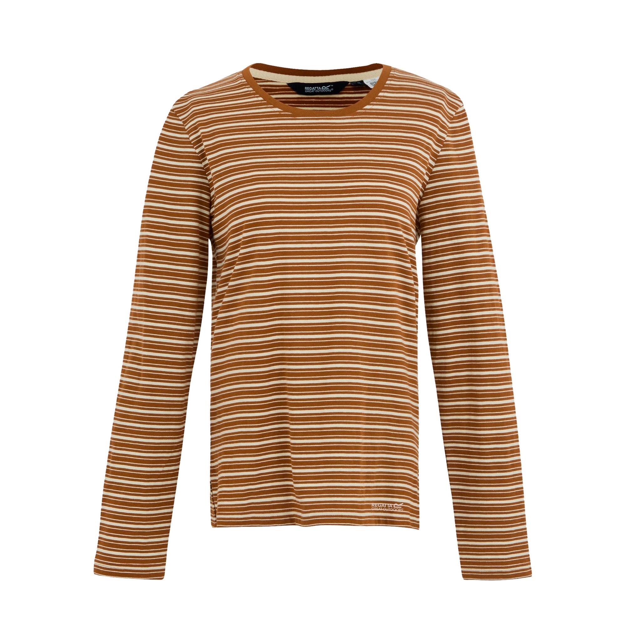 REGATTA Womens/Ladies Federica Stripe LongSleeved TShirt (Glazed Ginger/Light Vanilla)
