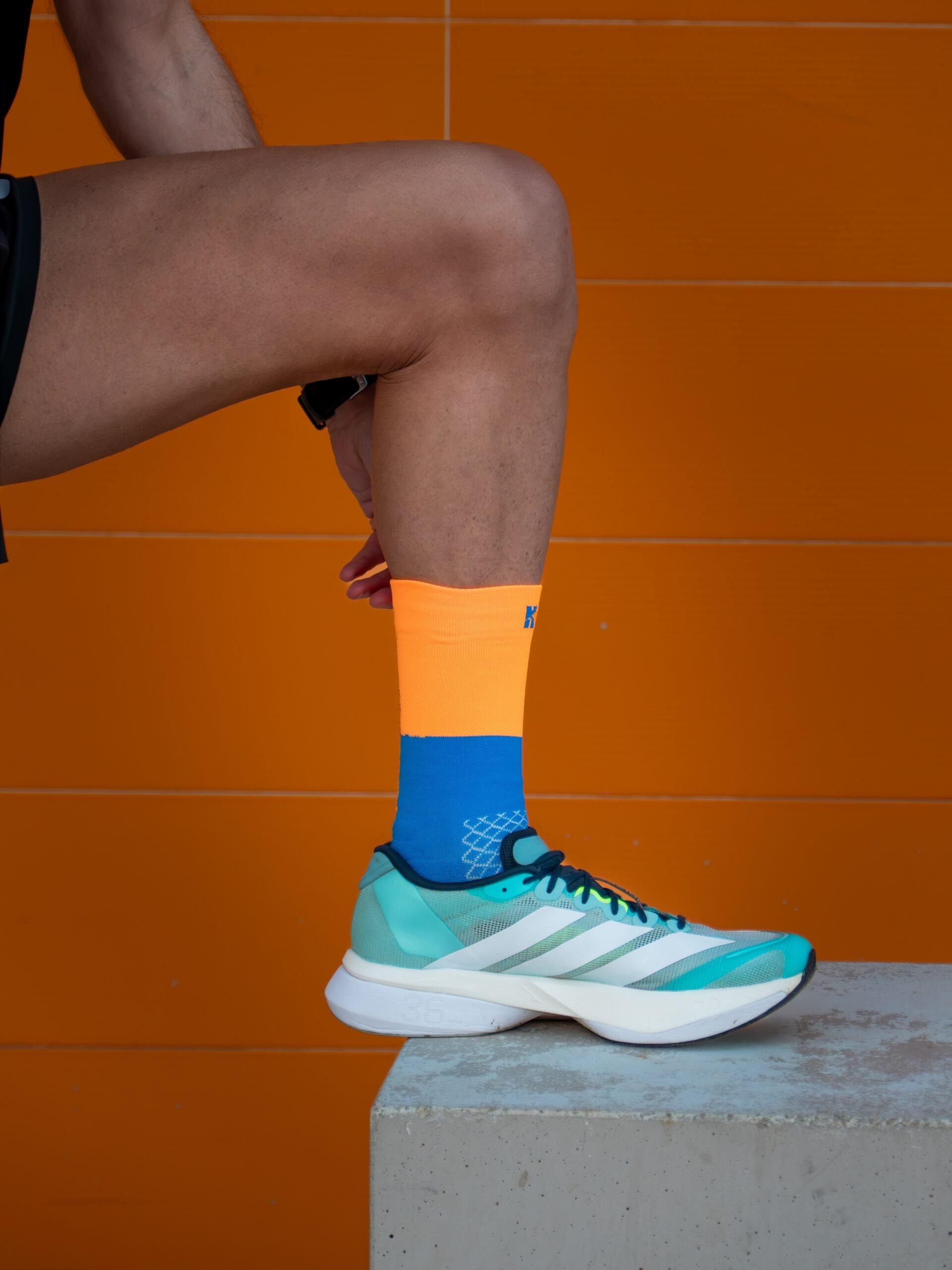 Calcetines Running Unisex 2 hilos Naranja Azul MARATHON 4/6
