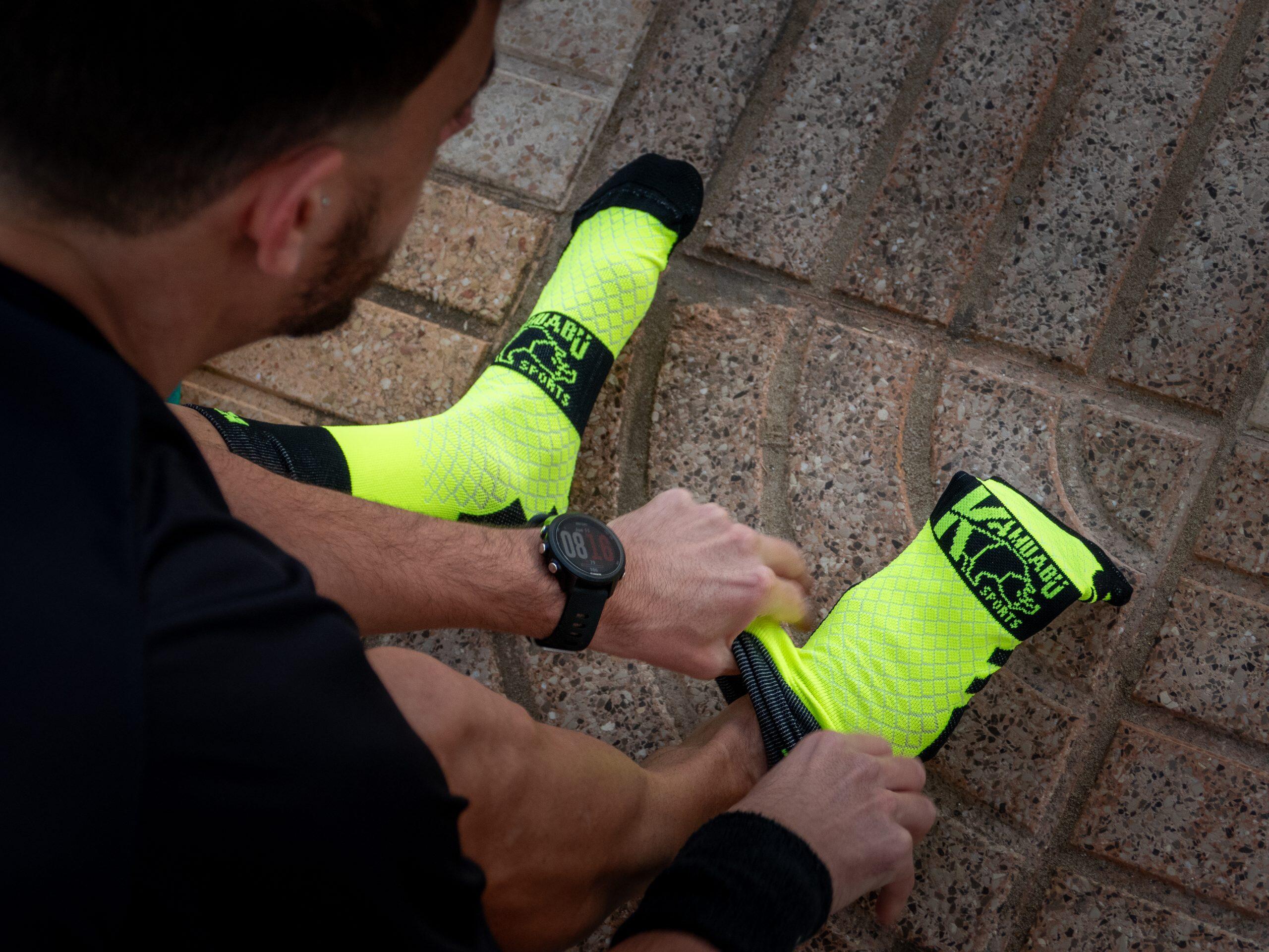 Meias Running Unisexo 2 fios Preto Amarelo MARATHON 3/6