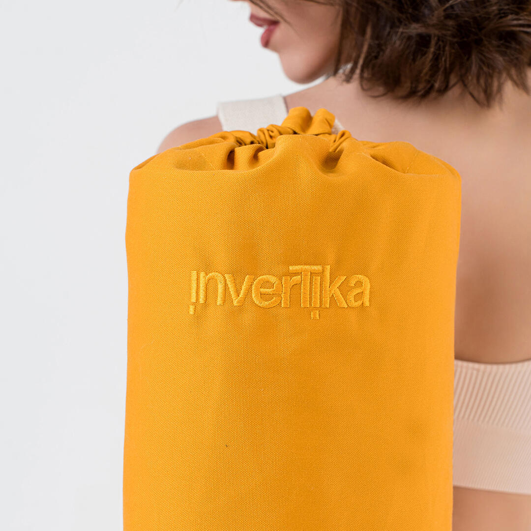Sacca yoga cotone tasca interna chiusura cordino cinghia regolabile Arancione 3/5
