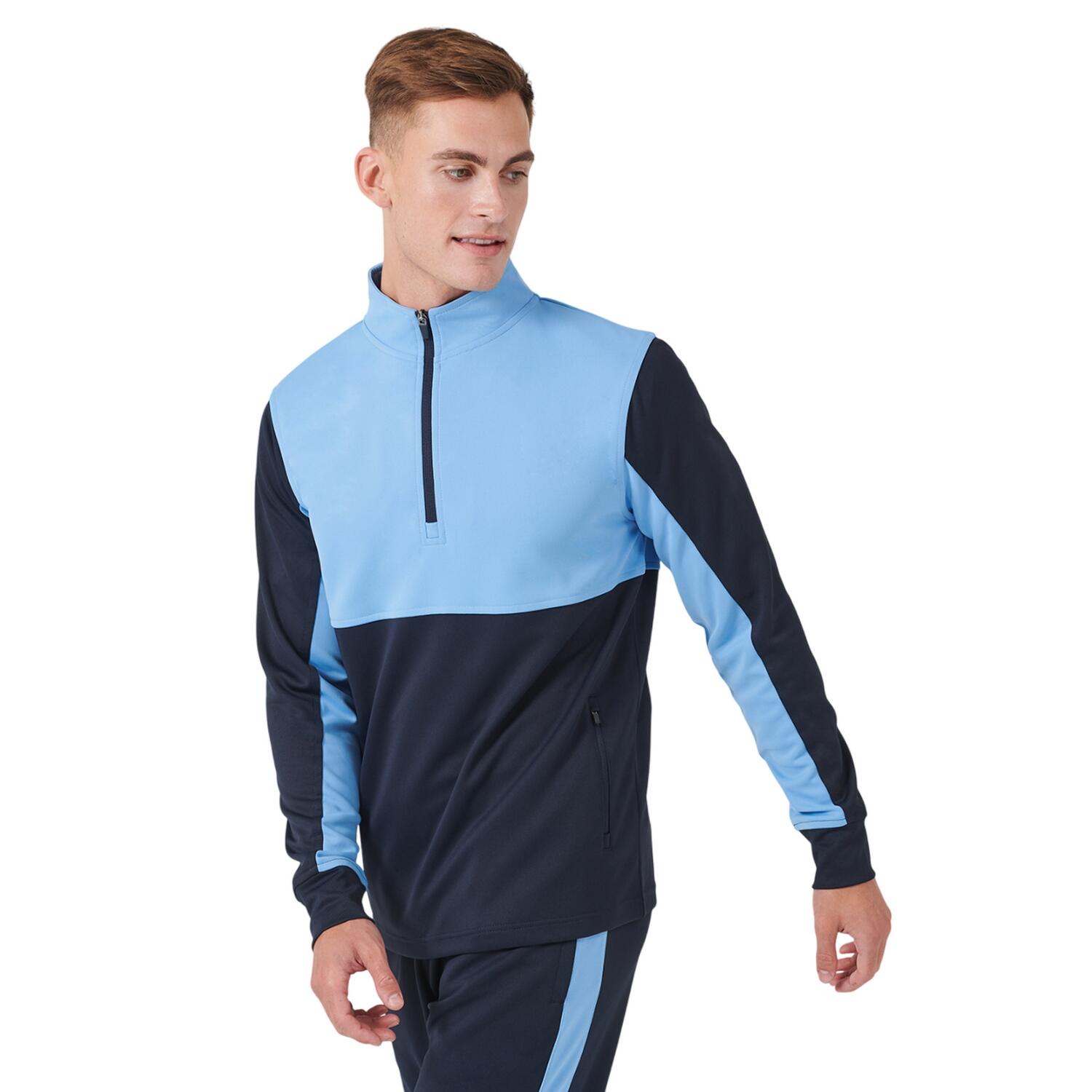 Mens Quarter Zip Track Top (Navy/Sky) 2/3